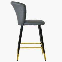 Dove Dark Grey Faux Leather Black Gold Leg Barstool -Furniture Specialty Store dove grey leather gold tip 3