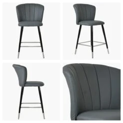Dove Dark Grey Faux Leather Black Silver Leg Bar Stool