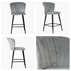 Dove Grey Velvet Black Leg Breakfast Stool