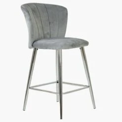 Dove Grey Velvet Chrome Leg Barstool -Furniture Specialty Store dove grey velvet chrome leg 1 1