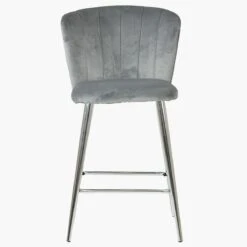 Dove Grey Velvet Chrome Leg Barstool -Furniture Specialty Store dove grey velvet chrome leg 2 1