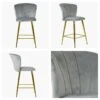 Dove Grey Velvet Gold Leg Bar Stool