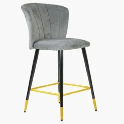 Dove Grey Velvet Black Gold Leg Kitchen Stool -Furniture Specialty Store dove grey velvet gold tip 1