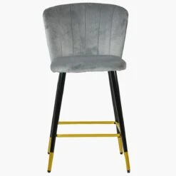 Dove Grey Velvet Black Gold Leg Kitchen Stool -Furniture Specialty Store dove grey velvet gold tip 2