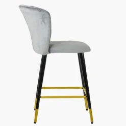 Dove Grey Velvet Black Gold Leg Kitchen Stool -Furniture Specialty Store dove grey velvet gold tip 4