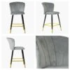 Dove Grey Velvet Black Gold Leg Kitchen Stool -Furniture Specialty Store dove grey velvet gold tip 5