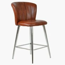 Dove Brown Faux Leather Chrome Leg Kitchen Stool -Furniture Specialty Store dove vintage brown chrome leg 1