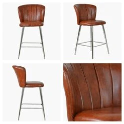Dove Brown Faux Leather Chrome Leg Kitchen Stool