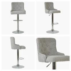 Drummond Stone Grey Boucle Chrome Base Kitchen Stool