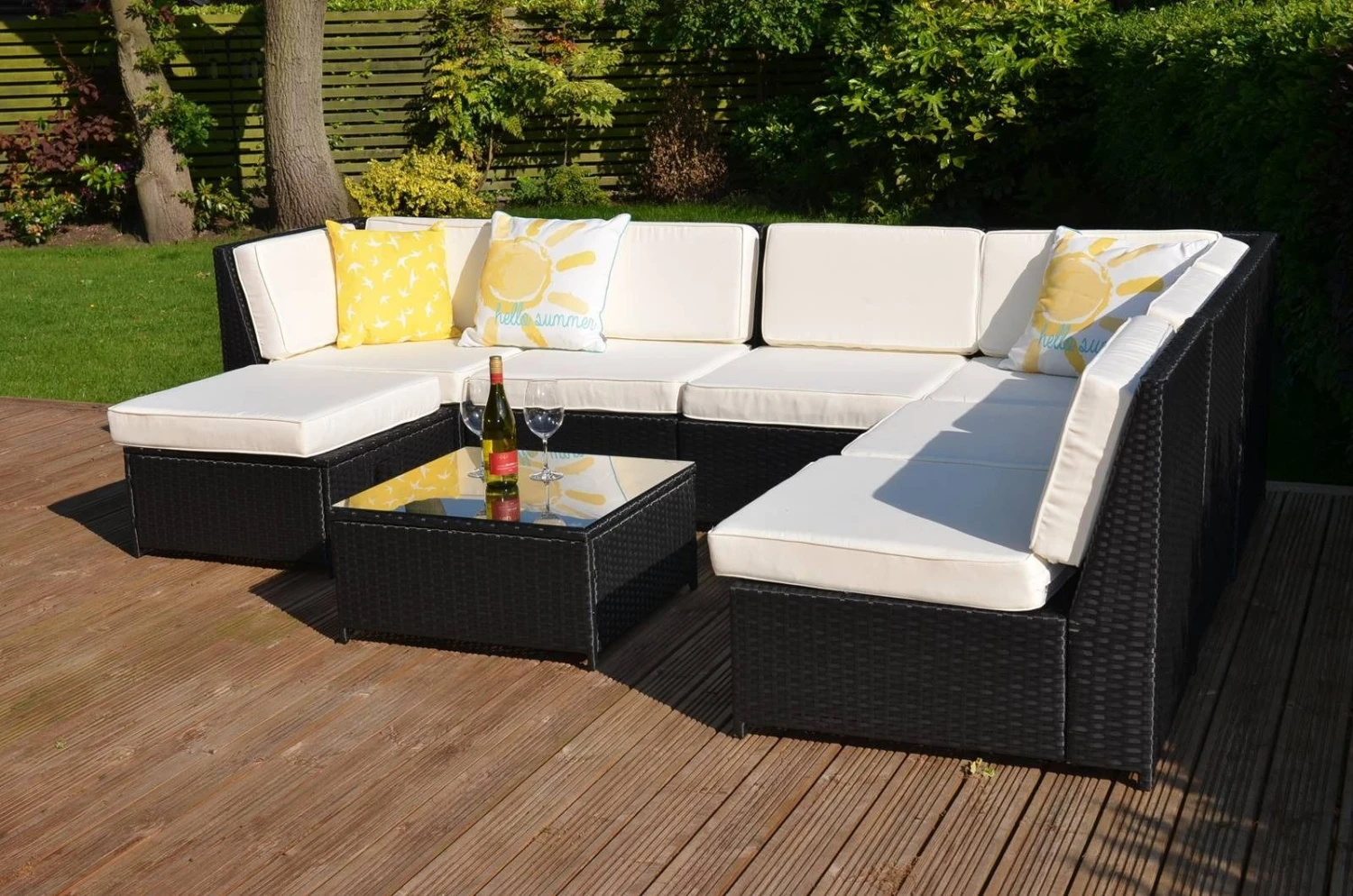 LaManga 7 Seater Garden Rattan Corner Sofa Set With Table Brown 3 LaManga 7 Seater Garden Rattan Corner Sofa Set With Table Brown