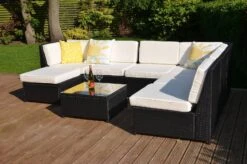 LaManga 7 Seater Garden Rattan Corner Sofa Set With Table Grey
