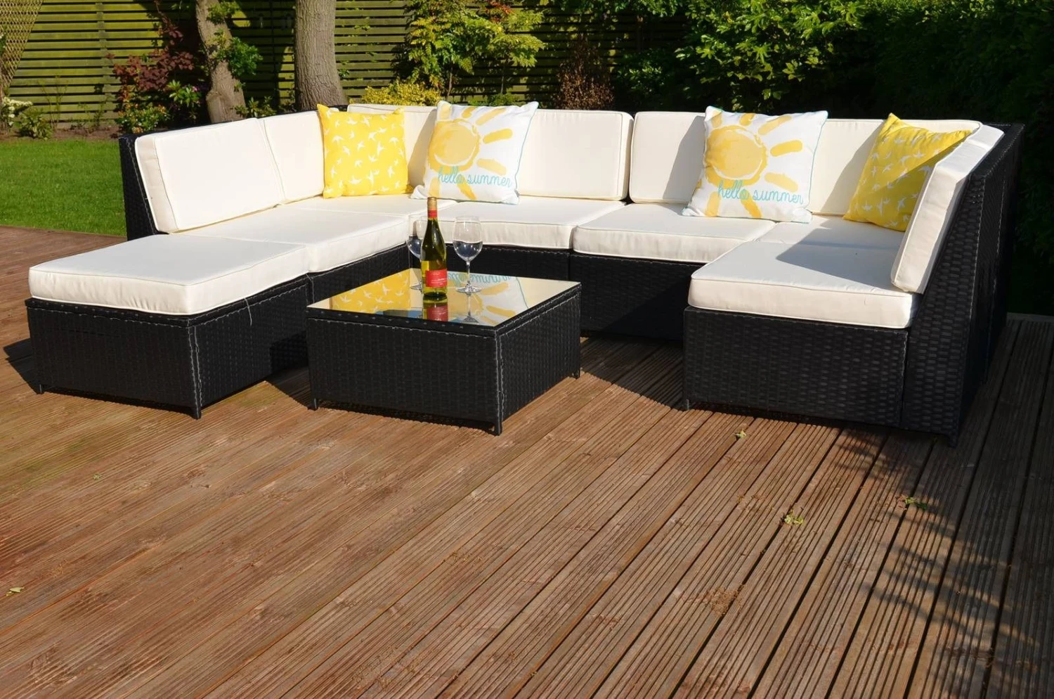 LaManga 7 Seater Garden Rattan Corner Sofa Set With Table Brown 6 LaManga 7 Seater Garden Rattan Corner Sofa Set With Table Brown - Image 4