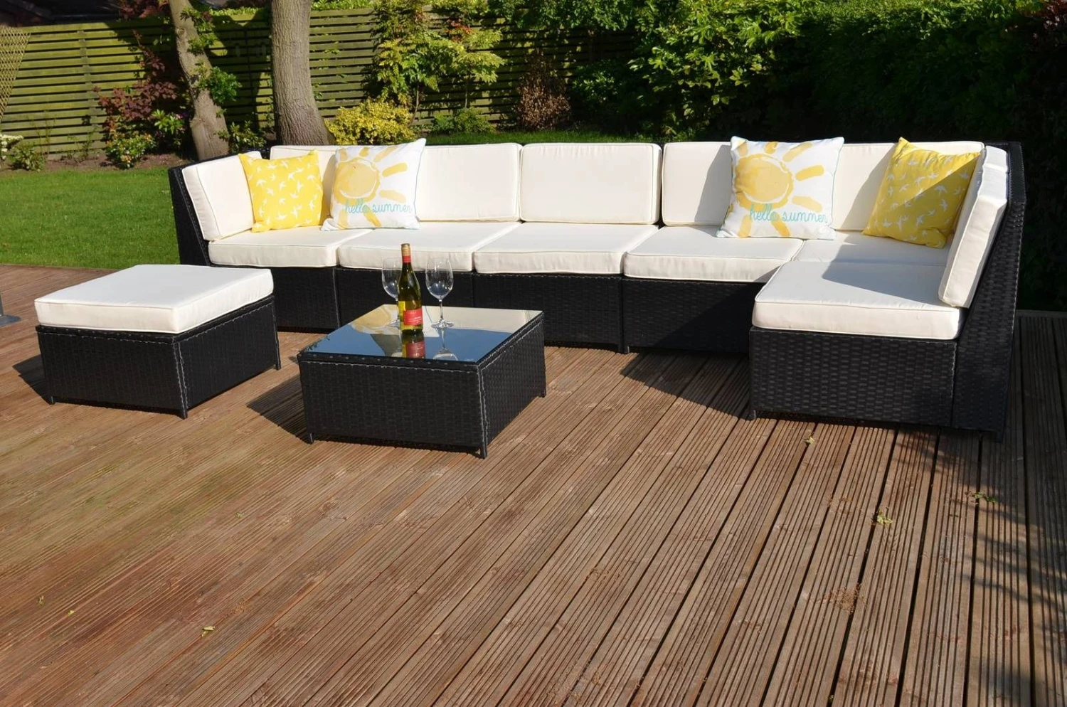 LaManga 7 Seater Garden Rattan Corner Sofa Set With Table Brown 9 LaManga 7 Seater Garden Rattan Corner Sofa Set With Table Brown - Image 7