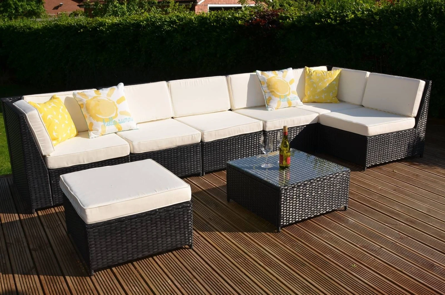 LaManga 7 Seater Garden Rattan Corner Sofa Set With Table Brown 10 LaManga 7 Seater Garden Rattan Corner Sofa Set With Table Brown - Image 8