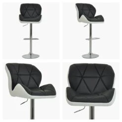 Eris Black White Faux Leather Chrome Base Barstool -Furniture Specialty Store eris black with white white