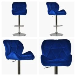 Eris Blue Velvet Chrome Base Kitchen Stool -Furniture Specialty Store eris blue white