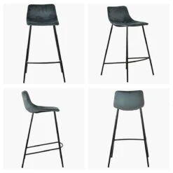 Fallow Dark Grey Velvet Black Leg Bar Stool