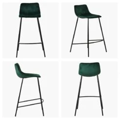 Fallow Green Velvet Black Leg Breakfast Stool