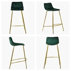 Fallow Green Velvet Gold Leg Barstool