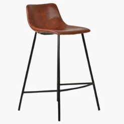 Fallow Vintage Brown Faux Leather Black Leg Bar Stool -Furniture Specialty Store fallow vintage brown black leg 1