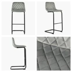 Finn Grey Velvet Black Leg Kitchen Stool