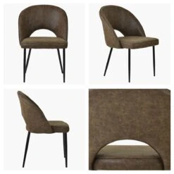 Flair Antique Brown Leather Dining Chair With Black Leg