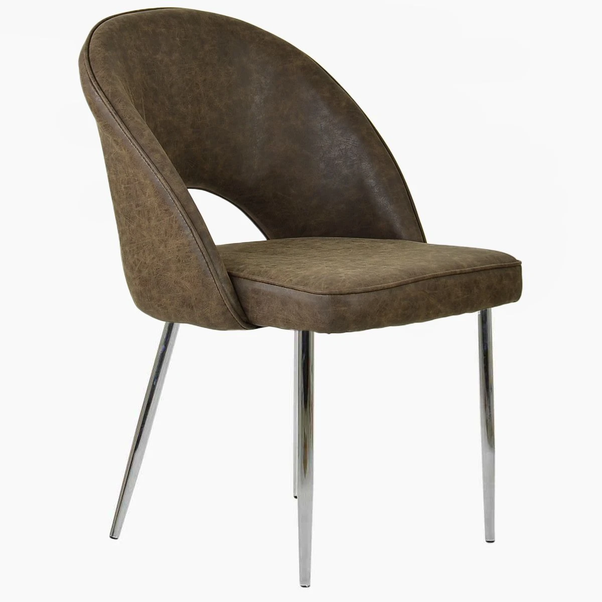 Flair Antique Brown Leather Dining Chair With Chrome Leg 5 Flair Antique Brown Leather Dining Chair With Chrome Leg - Image 3