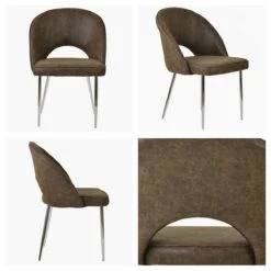 Flair Antique Brown Leather Dining Chair With Chrome Leg