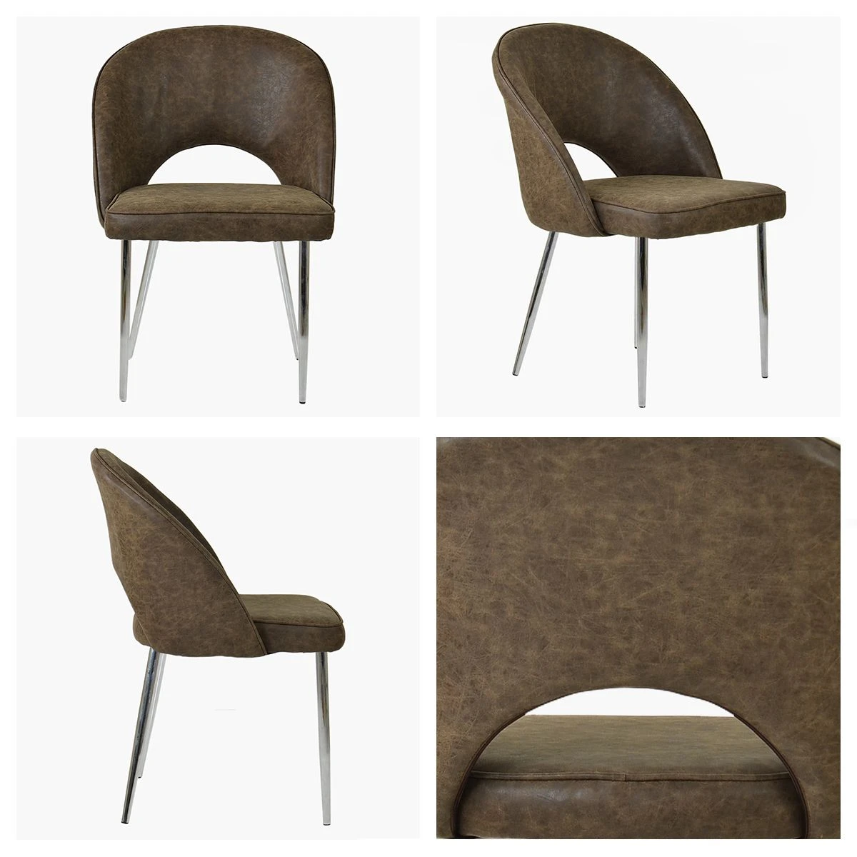 Flair Antique Brown Leather Dining Chair With Chrome Leg 3 Flair Antique Brown Leather Dining Chair With Chrome Leg