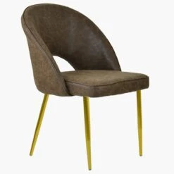 Flair Antique Brown Leather Dining Chair With Gold Leg -Furniture Specialty Store flair antique brown gold 2