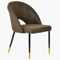 Flair Antique Brown Leather Dining Chair With Black / Gold Leg -Furniture Specialty Store flair antique brown gold tip 2