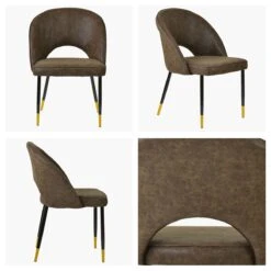 Flair Antique Brown Leather Dining Chair With Black / Gold Leg