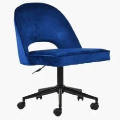 Flair Blue Velvet Swivel Home Office Chair With Black Base -Furniture Specialty Store flair blue office chair black 2
