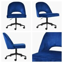 Flair Blue Velvet Swivel Home Office Chair With Black Base