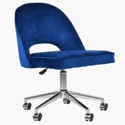 Flair Blue Velvet Swivel Home Office Chair With Chrome Base -Furniture Specialty Store flair blue office chair chrome 2