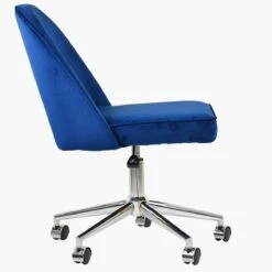 Flair Blue Velvet Swivel Home Office Chair With Chrome Base -Furniture Specialty Store flair blue office chair chrome 3