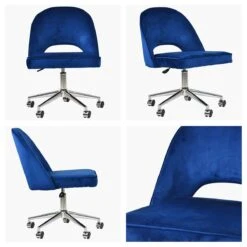 Flair Blue Velvet Swivel Home Office Chair With Chrome Base
