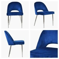 Flair Blue Velvet Dining Chair With Chrome Legs -Furniture Specialty Store flair blue velvet chrome white