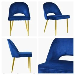 Flair Blue Velvet Dining Chair With Gold Legs