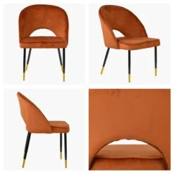 Flair Burnt Orange Velvet Dining Chair With Black / Gold Leg