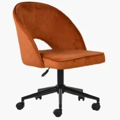 Flair Burnt Orange Velvet Swivel Office Chair With Black Base -Furniture Specialty Store flair burnt office black office 2