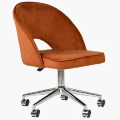 Flair Burnt Orange Velvet Swivel Office Chair With Chrome Base -Furniture Specialty Store flair burnt office chrome 2