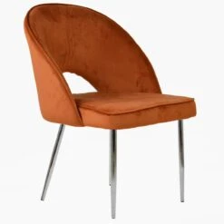 Flair Burnt Orange Velvet Dining Chair With Chrome Leg -Furniture Specialty Store flair burnt office chrome 4