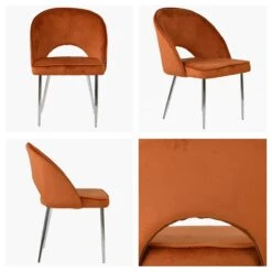 Flair Burnt Orange Velvet Dining Chair With Chrome Leg