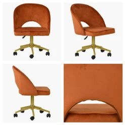 Flair Burnt Orange Velvet Swivel Office Chair With Gold Base