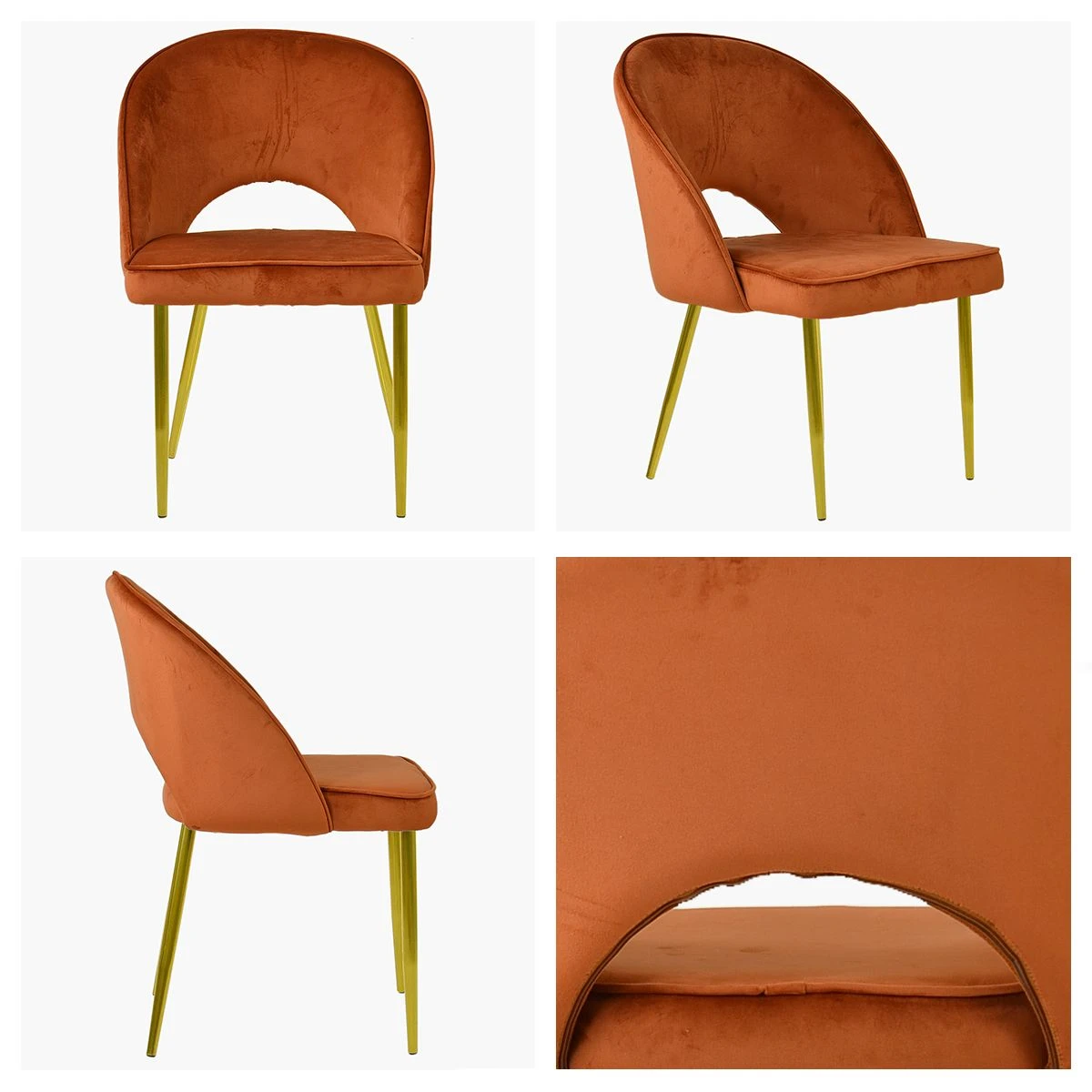 Flair Burnt Orange Velvet Dining Chair With Gold Leg 3 Flair Burnt Orange Velvet Dining Chair With Gold Leg
