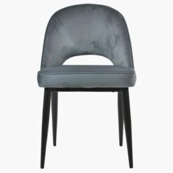 Flair Dark Grey Velvet Dining Chair With Black Legs