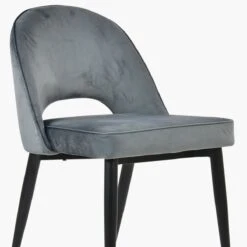 Flair Dark Grey Velvet Dining Chair With Black Gold Legs