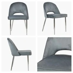 Flair Dark Grey Velvet Dining Chair With Chrome Legs -Furniture Specialty Store flair dark grey velvet chrome white