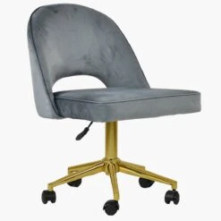 Flair Dark Grey Velvet Swivel Office Chair With Gold Legs -Furniture Specialty Store flair dark grey velvet office gold 2